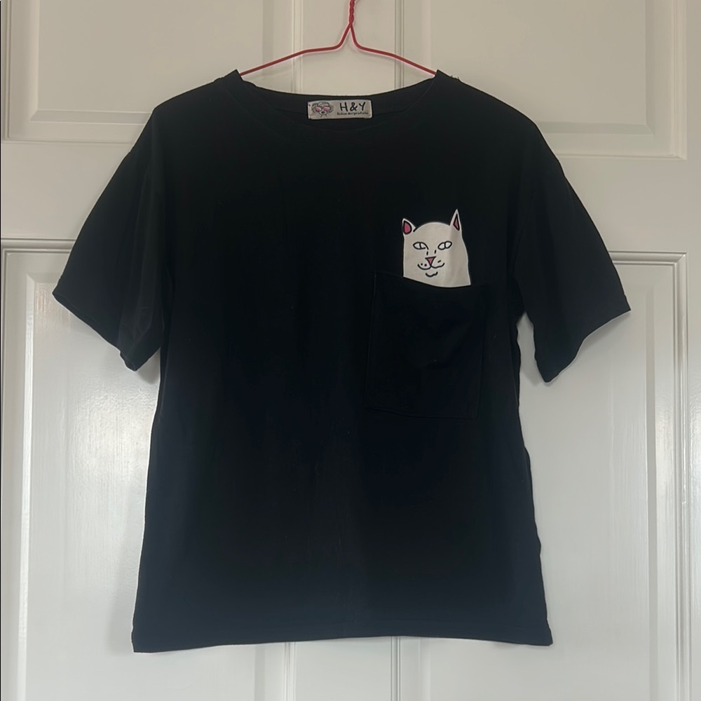 Ripndip Black T-Shirt with Cat Secretly Flipping off in the Pocket